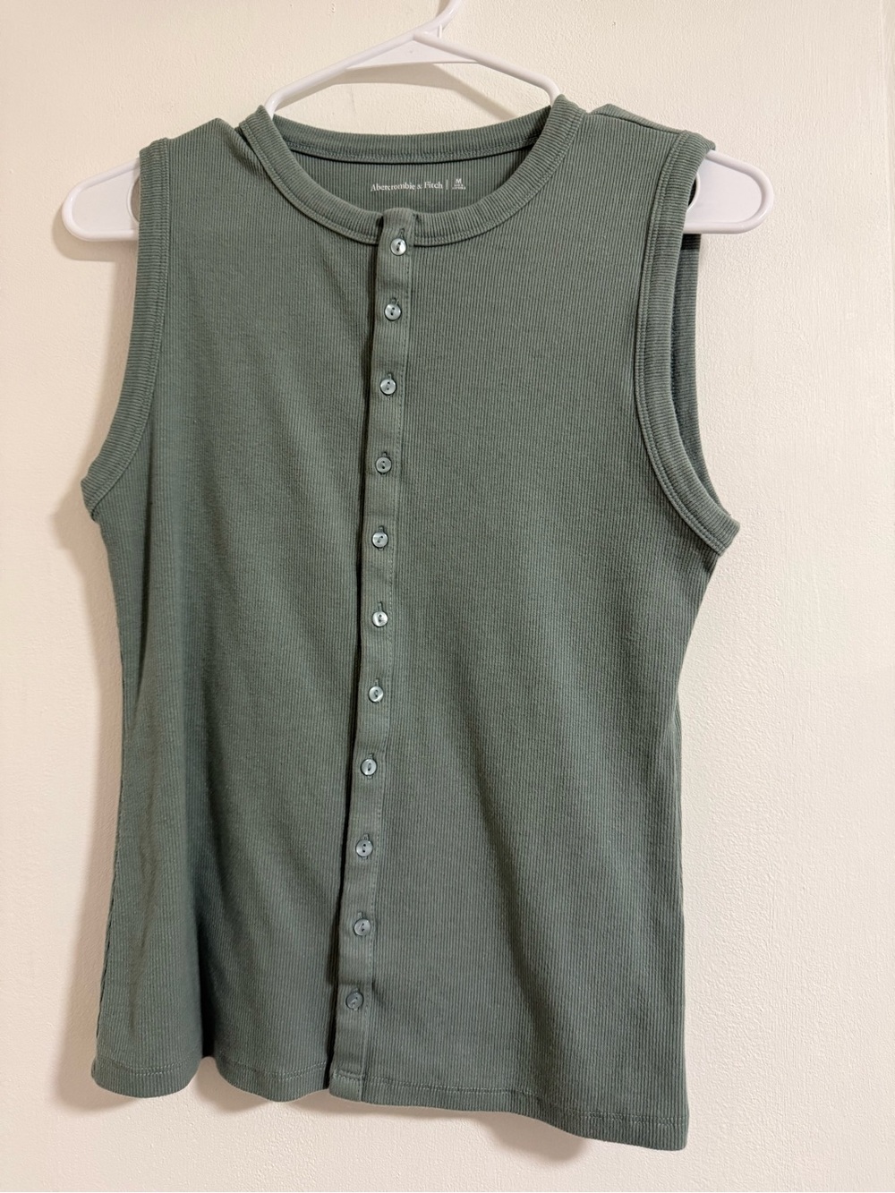 Abercrombie & Fitch Olive Ribbed Button-Front Tank
